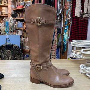 TORY BURCH Teresa Riding Boots Brown Leather Sz 9.5